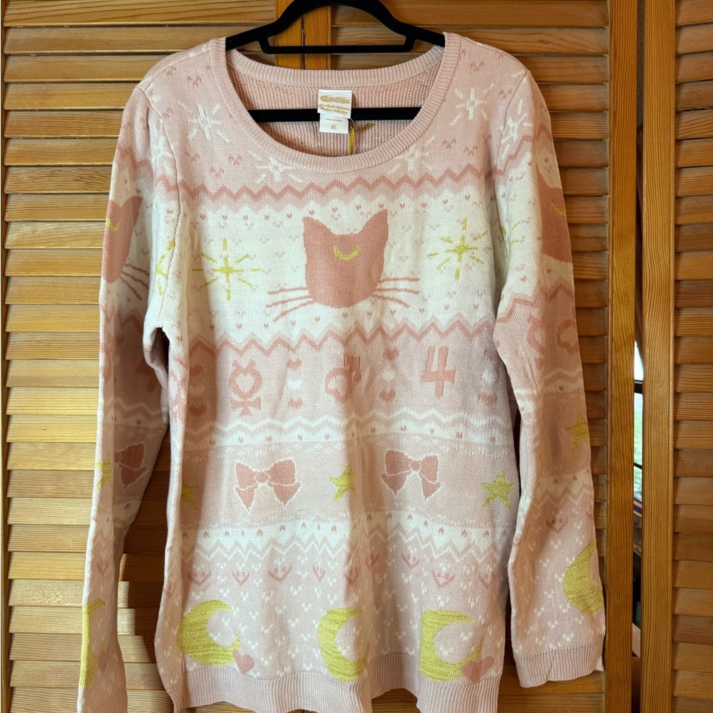 Charming Pink Cat Motif Sweater
